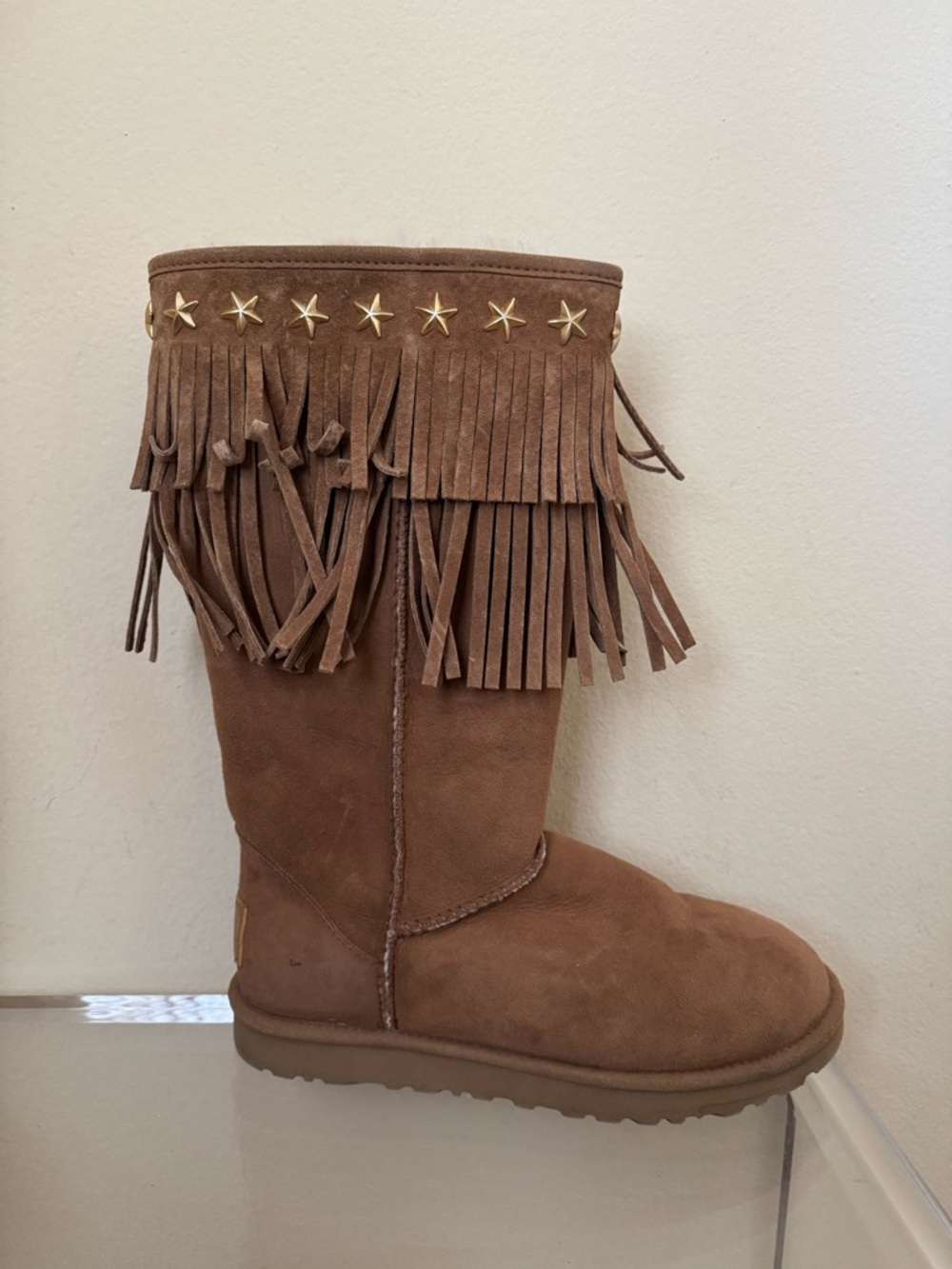 Ugg x Jimmy Choo Boots Sora Studded Fringe Suede Chestnut US 8 - Picture 10 of 16
